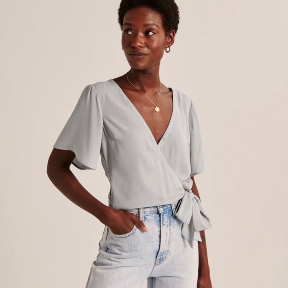 Abercrombie u0026 Fitch | Tops | Abercrombie Shortsleeve Faux Silk Wrap Top |  Poshmark